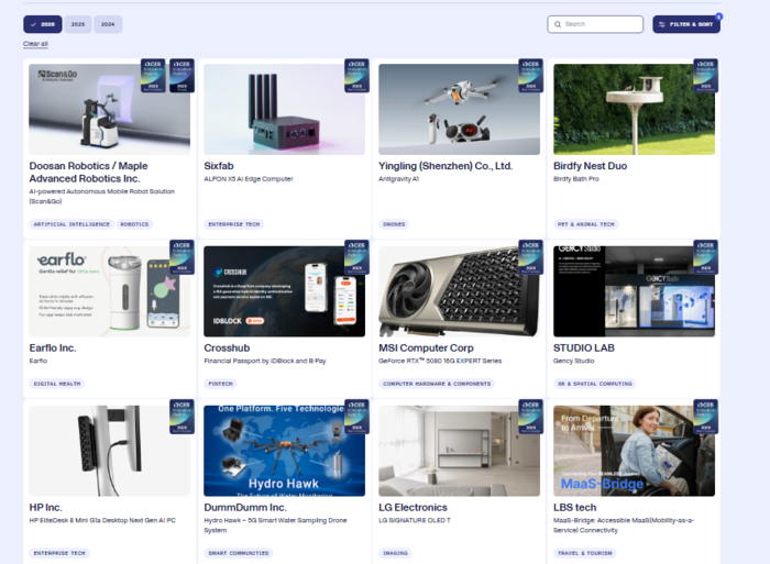 CTA가 홈페이지를 통해 5일(현지시각) 발표한 CES 최고혁신상 목록.