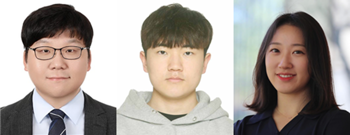 ▲ (왼쪽부터) 한양대 유기나노공학과 위정재 교수, 한양대 유기나노공학과 양기준 석박사통합과정생, 미국 캘리포니아공과대학교(Caltech) 원수경 박사