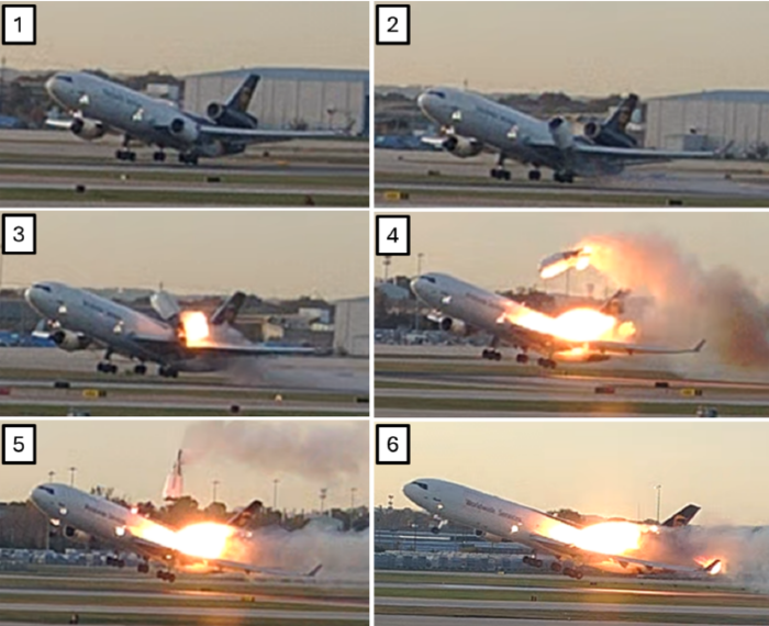 지난 4일 미국 켄터키주 루이빌 공항에서 발생해 37명의 사상자를 낸 UPS 화물기 추락 사고 장면. 사진=미국 국가교통안전위원회(NTSB) 제공