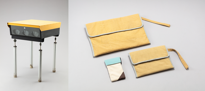 공항 현장에서 쓰이는 진입각 지시등과 기내 격리 보관 백. 사진=국립항공박물관 제공