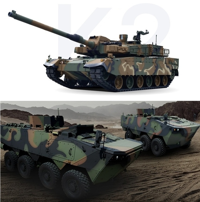 K2 전차(위)와 K808 차륜형 장갑차