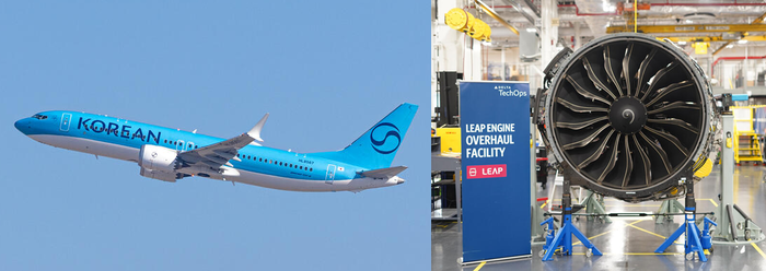 대한항공 737-8 여객기와 이에 탑재되는 LEAP-1B 엔진. 사진=델타항공 제공