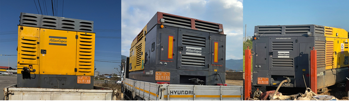 왼쪽부터 청주시 다목적실내체육관에서 목격된 컴프레셔. 영동군 스마트팜 조성단지에 포착된 컴프레셔. 실제 차량일 것으로 확인되는 본인 된 넘버