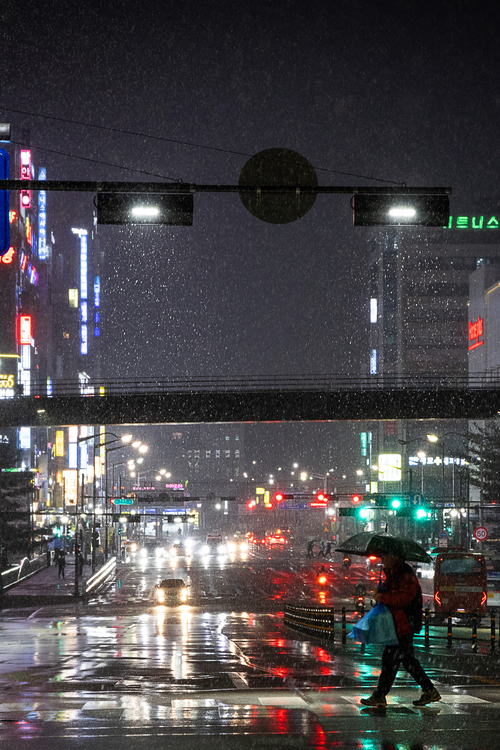 전국 대부분 지역에 눈이나 비가 내린 13일 오후 경기도 의정부시에서 진눈깨비가 내리고 있다. 연합뉴스