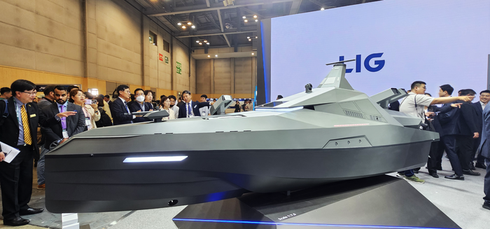 LIG넥스원이  올해 국제해양방위산업전 MADEX2025 현장에서 선보인 '해검-X' 사진=박규빈 기자
