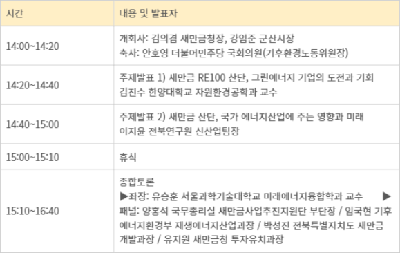 새만금 RE100산단, 기업의 기회와 도전' 세미나 개요