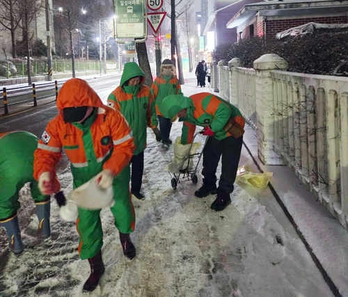 구리시 민간단체-공무원 12일 밤 제설 작업 실시