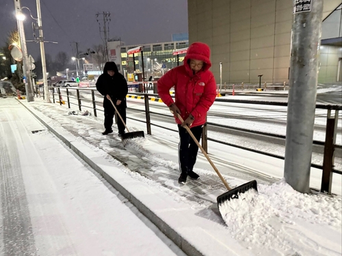 구리시 민간단체-공무원 12일 밤 제설 작업 실시
