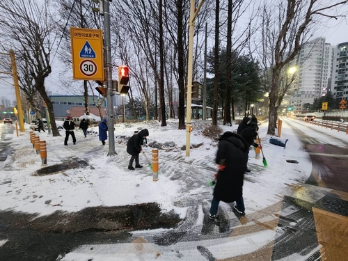 구리시 민간단체-공무원 12일 밤 제설 작업 실시