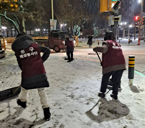 구리시 민간단체-공무원 12일 밤 제설 작업 실시