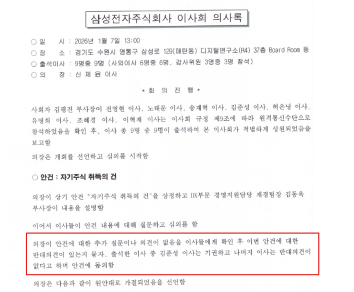 1월 7일 삼성전자 이사회 의사록 [자료: 금융감독원 전자공시시스템]
