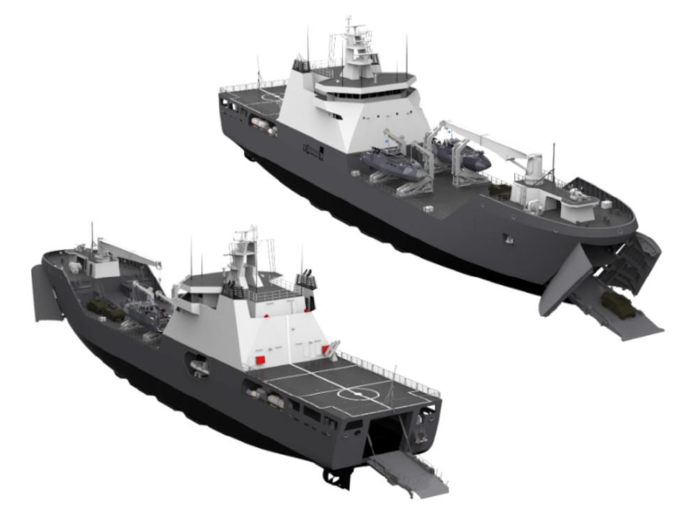 차기 중형 상륙함으로 선정된 네덜란드 다멘의 'LST-100' 렌더링 이미지. 사진=미 의회조사국(CRS) 보고서 제공