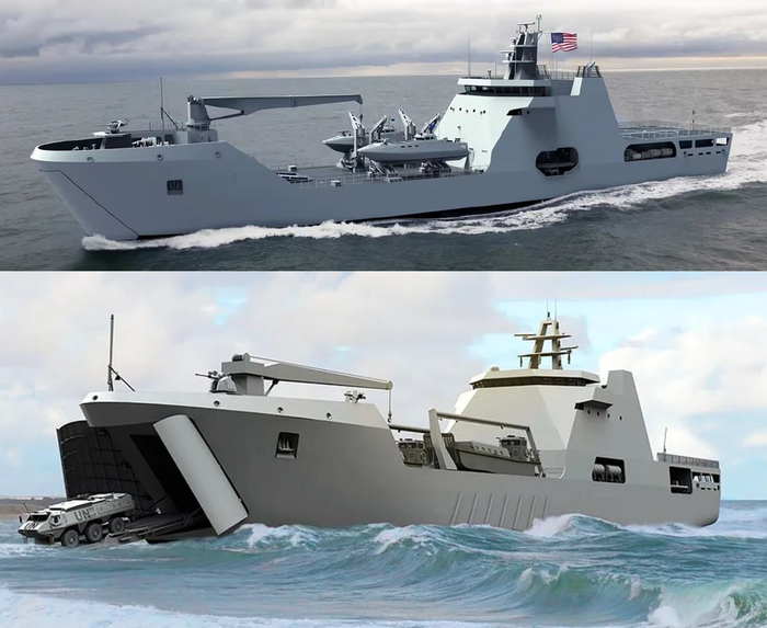 차기 중형 상륙함으로 선정된 네덜란드 다멘의 'LST-100' 렌더링 이미지. 사진=미 의회조사국(CRS) 보고서 제공