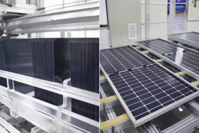 대전 에기연 태양광기업공동활용연구센터에서 연구 중인 태양광 원자재인 실리콘(왼쪽)과 완성품인 모듈의 모습. 사진= 이원희 기자