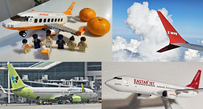 제주항공 여객기 블록·티웨이항공 여객기 윙렛·진에어 여객기·이스타항공 여객기 모형. 사진=박규빈 기자