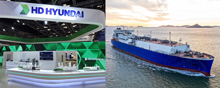 HD현대 LNG 2026 부스와 HD현대중공업이 건조해 인도한 초대형 LNG 운반선. 사진=HD현대 제공