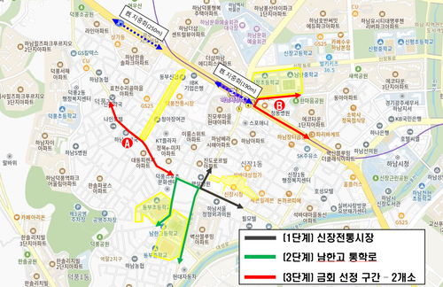 하남시 덕풍시장 일원-남한중학교~장지마을 통학로 전선 지중화 위치도