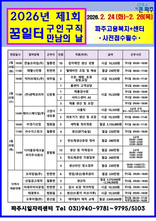 파주시 2026년 제1회 '구인 구직 만남의날' 개최 배너