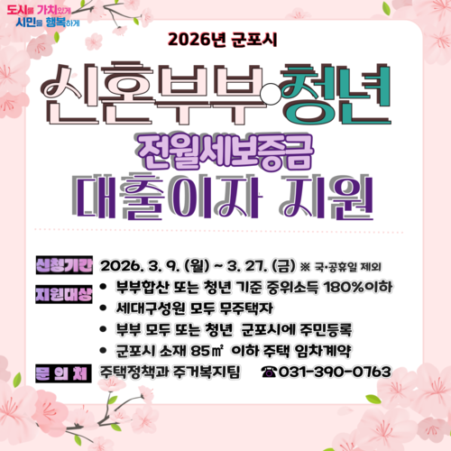 군포시 신혼부부-청년 전월세 대출이자 지원 안내 배너