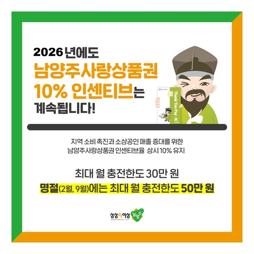 남양주시 '남양주사랑상품권 10% 인센티브 유지 안내 배너