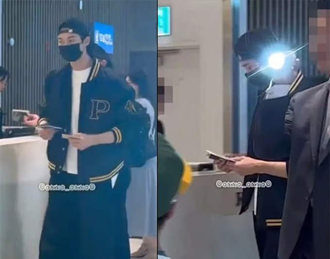 배우 변우석이 팬미팅 일정차 홍콩으로 출국하며 인천국제공항 라운지에 방문하자 경호원이 라운지 이용객들에게 플래쉬를 쏘는 모습. 사진=엑스(옛