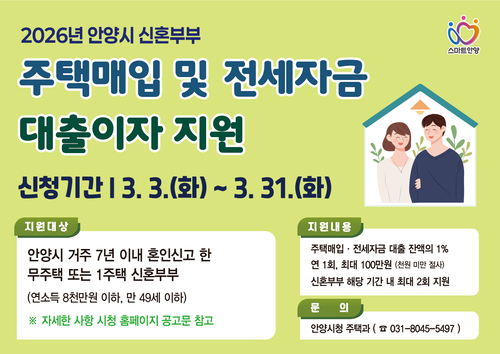 2026년 안양시 신혼부부 주택매입-전세자금 대출이자 지원사업 배너