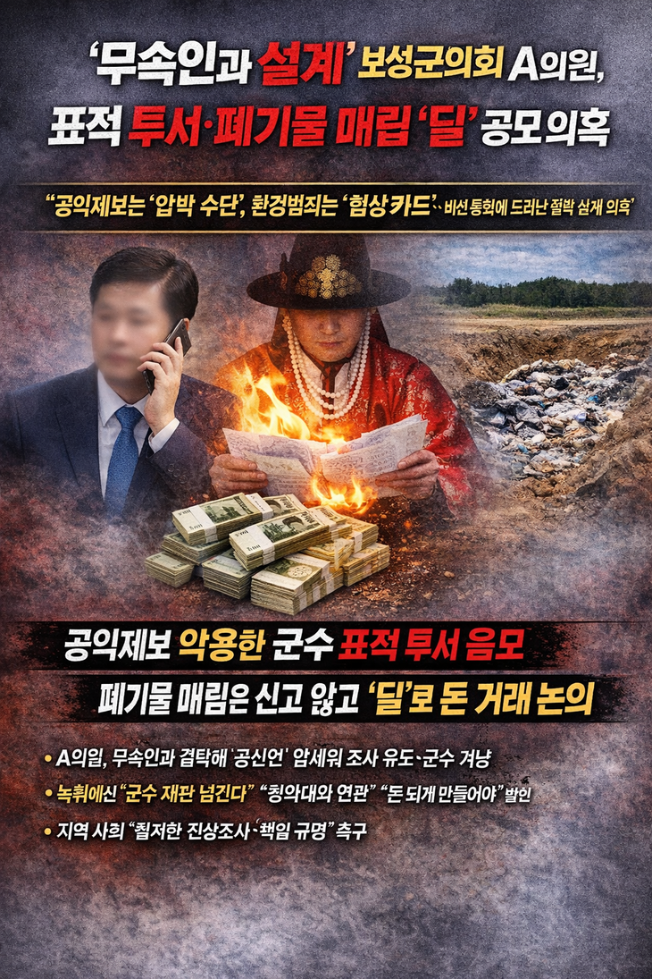 [단독]'무속인과 설계' 민주당 보성군의회 A의원, 표적 투서·폐기물 매립 '딜' 공모 의혹