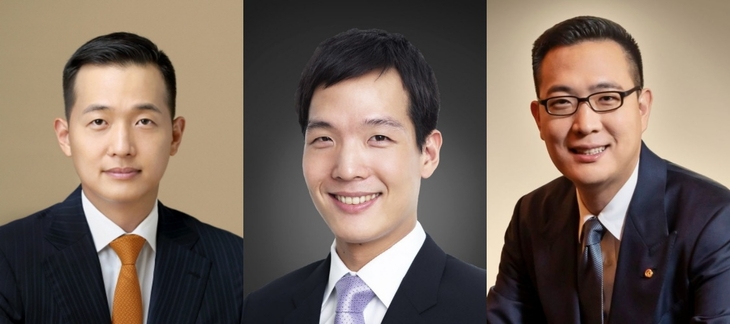 김동관 한화그룹 부회장, 김동원 한화생명 사장, 김동선 한화갤러리아&middot;한화호텔앤드리조트&middot;한화비전 미래비전총괄 부사장(왼쪽부터).