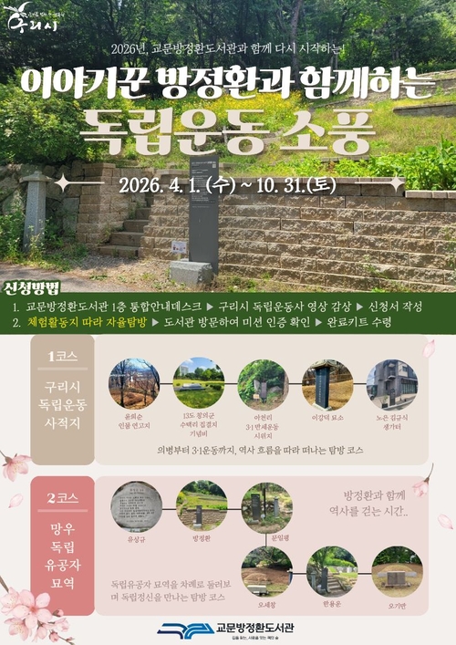 구리시 교문방정환도서관 '2026년 이야기꾼 방정환과 함께하는 독립운동 소풍' 안내 배너