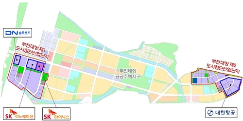 부천시 부천대장 도시첨단산업단지 입주하는 업체 위치가 표기된 평면도