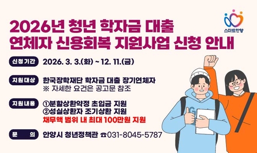 안양시 2026년 청년 학자금 대출 연체자 신용회복 지원 배너