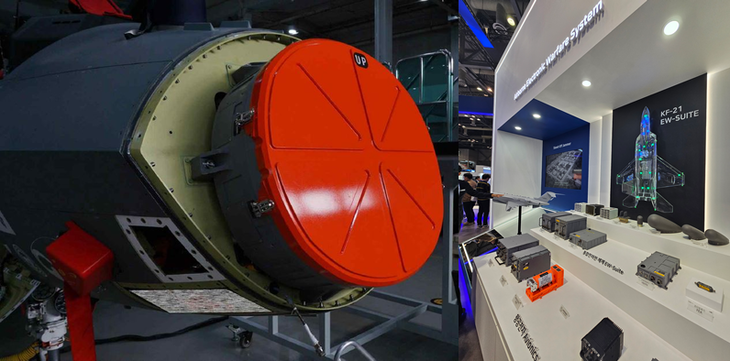 KF-21에 적용되는 한화시스템의 AESA 레이다(좌)와 LIG넥스원이 만든 내장형 통합 전자전 장비(EW Suite). 사진=한화시스템&middot;박규빈 기자