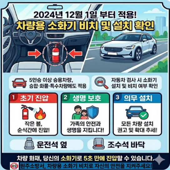 차량용 소화기 빛 및 설치 확인