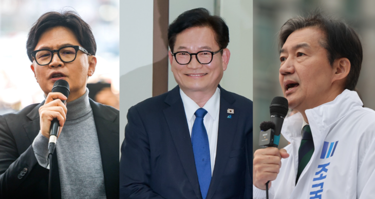 한동훈 전 국민의힘 대표(왼쪽부터), 송영길 전 더불어민주당 대표, 조국 조국혁신당 대표가 각각 발언하고 있다.