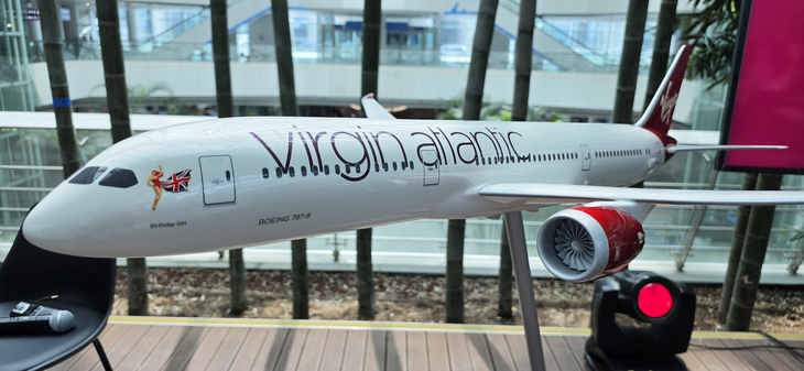 영국 국적 대형 항공사 '버진 애틀랜틱(Virgin Atlantic)'이 런던-인천 노선에 투입할 보잉 787-9 여객기 모형. 사진=박규빈 기자
