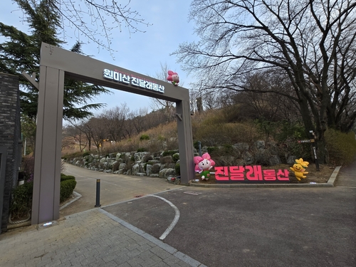 부천시 원미산 진달래동산 입구에 정비된 문주와 캐릭터 포토존