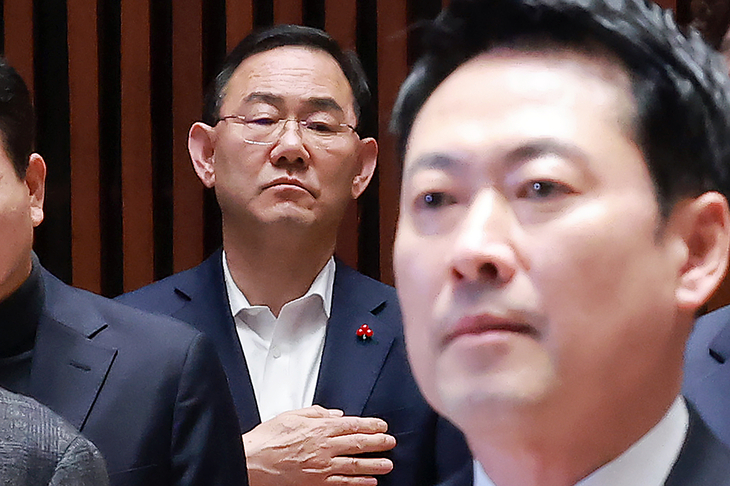 국민의힘 의원총회 참석한 장동혁 대표와 주호영 부의장