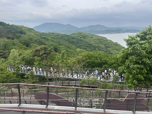 김포나진초등학교 학생들 애기봉평화생태공원 조강전망대에서 북녘땅 조망