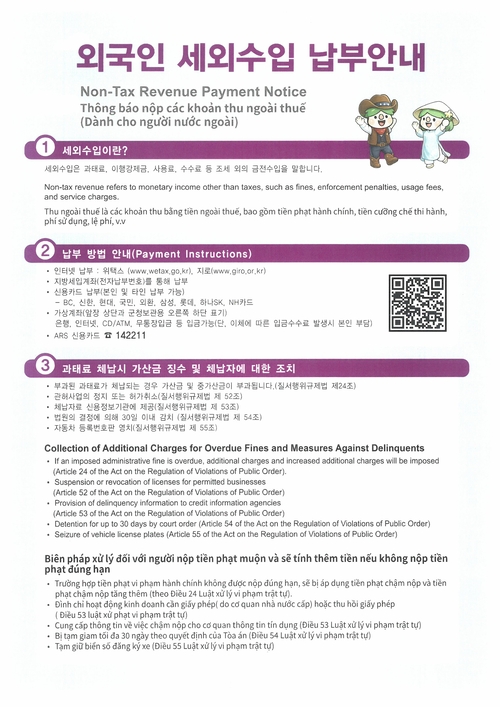 연천군 외국어 세외수입 고지서 및 체납안내문 발송- 체납안내문 뒷면