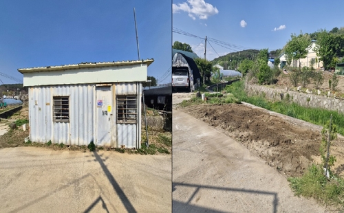 남양주시 14일 진건읍 배양리 안두리천 인근 불법시설물 철거 전(왼쪽)과 철거 후