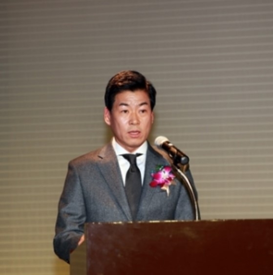 제21대 부산시축구협회 정정복 회장의 취임식 모습./부산시축구협회