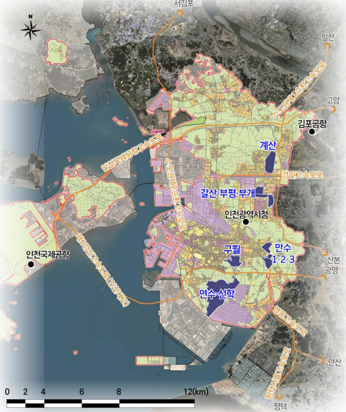 ▲ 인천시 구월, 연수 등 5개 지구의 정비기본계획 수립 대상지를 한눈에 보여주는 노후계획도시 사업지구 현황도. 제공=인천시