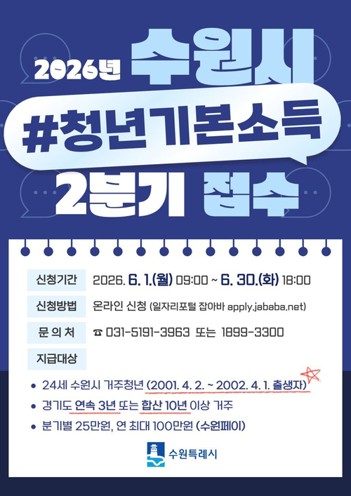 ▲ 2026년 2분기 청년기본소득 홍보물. 제공=수원시