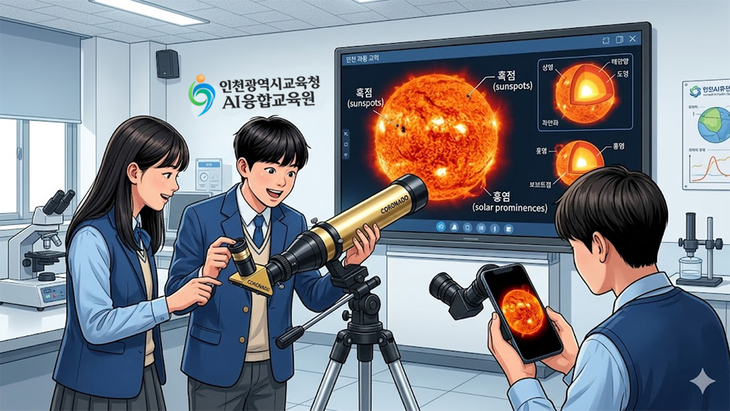 ▲ 인천시교육청 AI융합교육원의 '동아리 천체관측교실' 예시. (구글 제미나이 AI 이미지 생성)