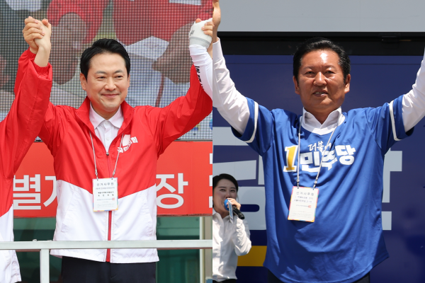 장동혁 국민의힘 상임선대위원장과 정청래 더불어민주당 총괄상임선대위원장