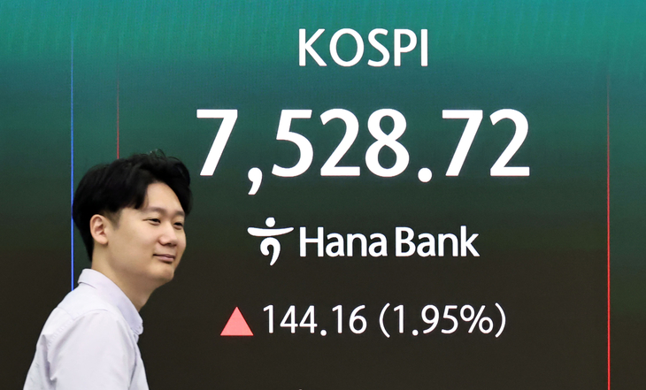 코스피 상승 개장, 장중 7,500 돌파