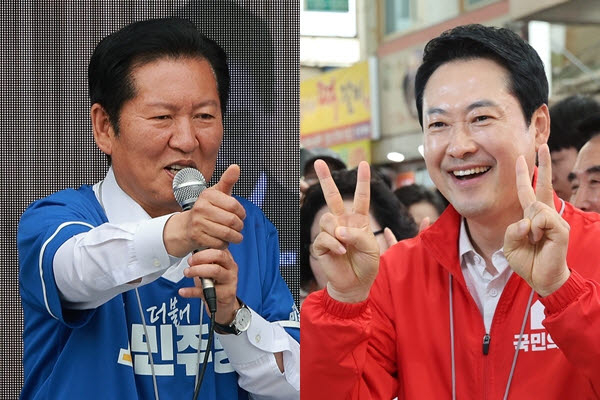 정청래 더불어민주당 대표 겸 총괄상임선거대책위원장과 장동혁 국민의힘 대표 겸 상임선거대책위원장. 사진=연합뉴스