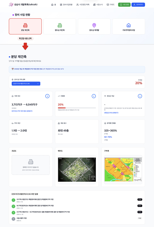 ▲ 성남시 도시정비사업를 보여주는 '성남시 개발톡톡' 플랫폼. 제공=성남시