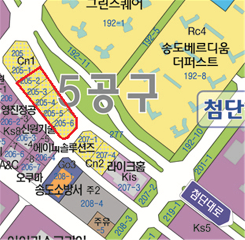 ▲ 매각대상 송도5공구 내 근린생활시설용지 위치도. 제공=인천경제청