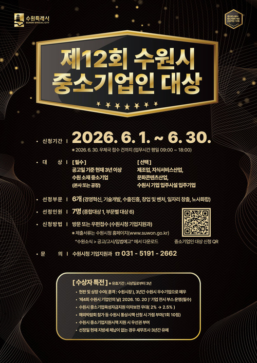 '제12회 수원시 중소기업인 대상' 홍보물. 제공=수원시